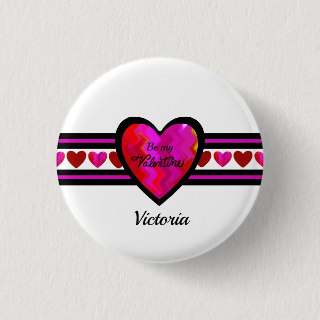 ZigZag Heart  Lined Design Texted 1 Inch Round Button (Front)