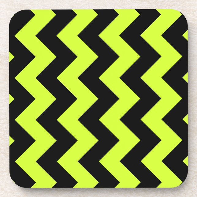 Zigzag I - Black and Fluorescent Yellow Coaster (Front)