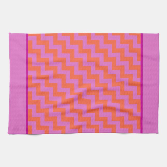 Zigzag Kitchen Towel, Magenta and Orange Chevrons Kitchen Towel (Horizontal)