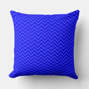 Zigzag Line Pattern in White on Neon Blue Throw Pillow