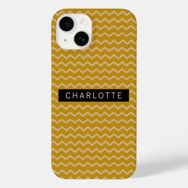 Zigzag Mustard Gold Pattern Personalized Case-Mate iPhone Case (Back)