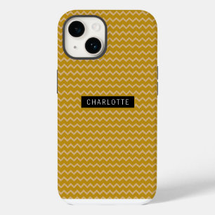 Zigzag Mustard Gold Pattern Personalized iPhone 14 Case