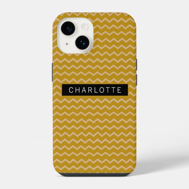 Zigzag Mustard Gold Pattern Personalized iPhone Case (Back)