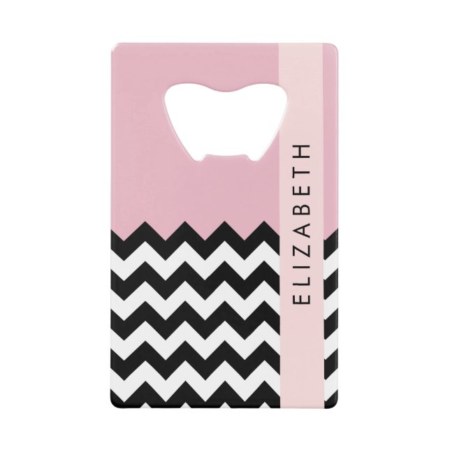 Zigzag noir et blanc, Chevron, rose, Votre nom (Devant)
