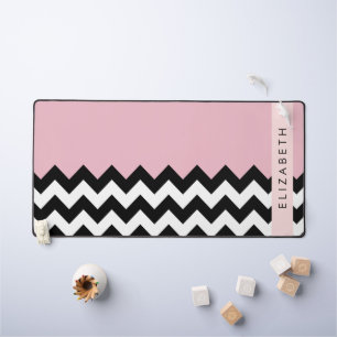 Zigzag noir et blanc, Chevron, rose, Votre nom