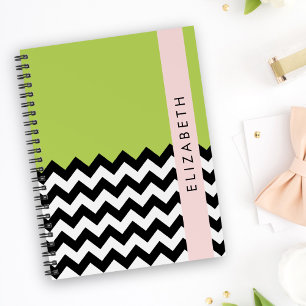 Zigzag noir et blanc, Chevron, Vert, Votre nom