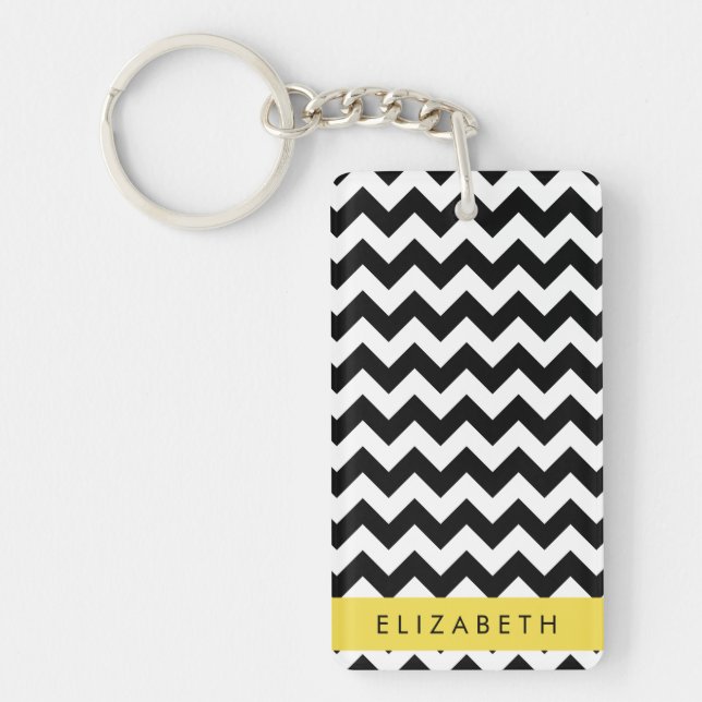 Zigzag noir et blanc, Motif Chevron, Votre nom (Devant)