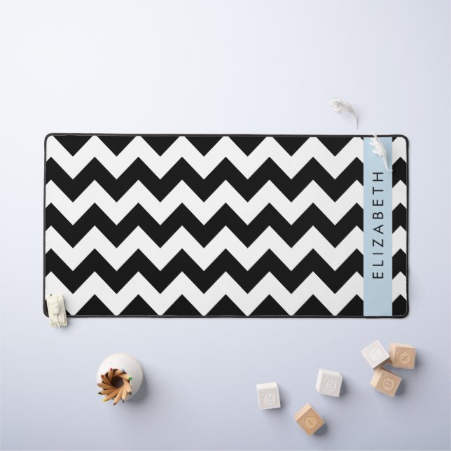 Zigzag noir et blanc, Motif Chevron, Votre nom (Tableau pour enfants)