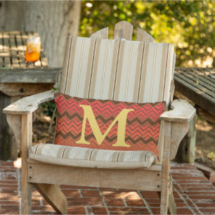 Zigzag Orange Jaune Rouge & Brown Coussin Monogram
