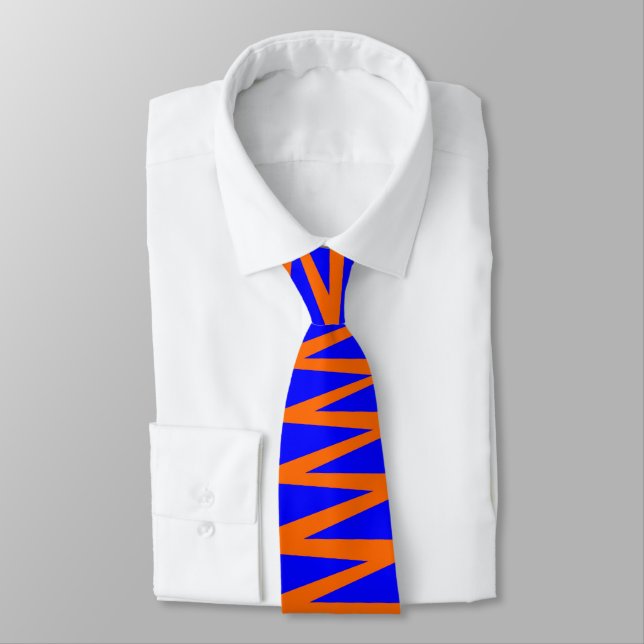 Zigzag - Orange on Blue 0000FF Tie (Tied)