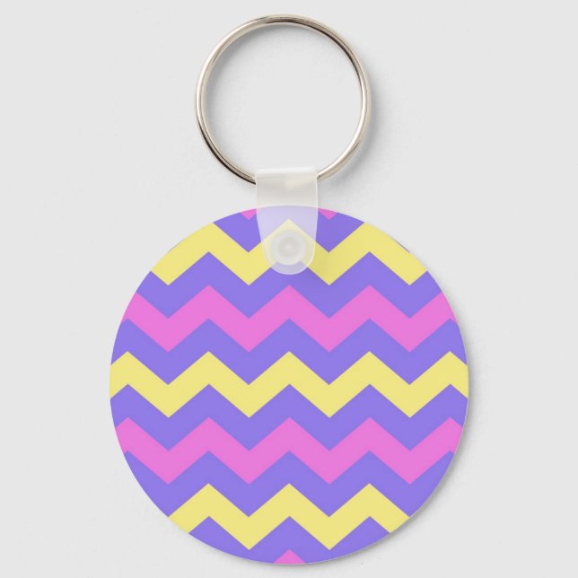 Zigzag patroon (geel, paars en roze) keychain (Front)