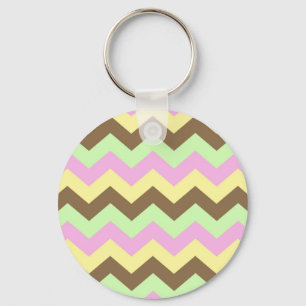 Zigzag patroon (groen, roze, geel en bruin) keychain