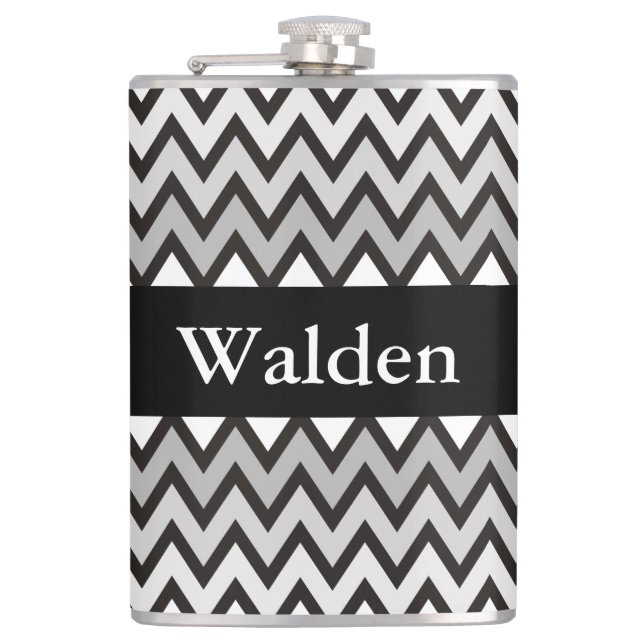 ZIGZAG pattern - black white grey + your idea Hip Flask (Front)