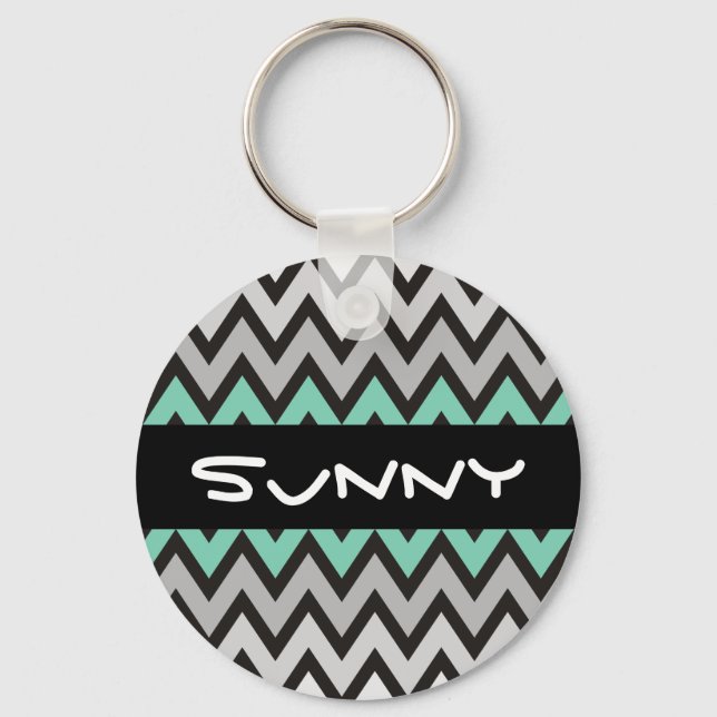 ZIGZAG pattern - black white grey + your idea Keychain (Front)
