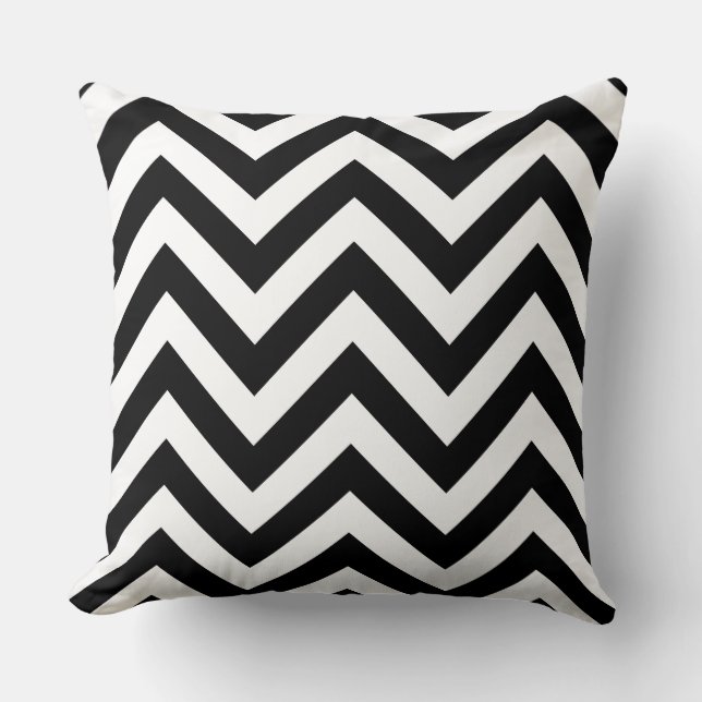 Zigzag Pattern Black & White Throw Pillow (Front)
