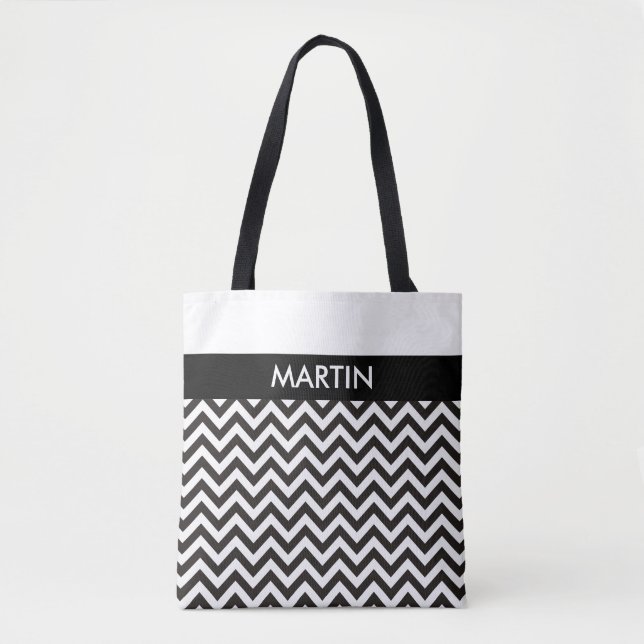 ZIGZAG pattern - black + your background & ideas Tote Bag (Front)