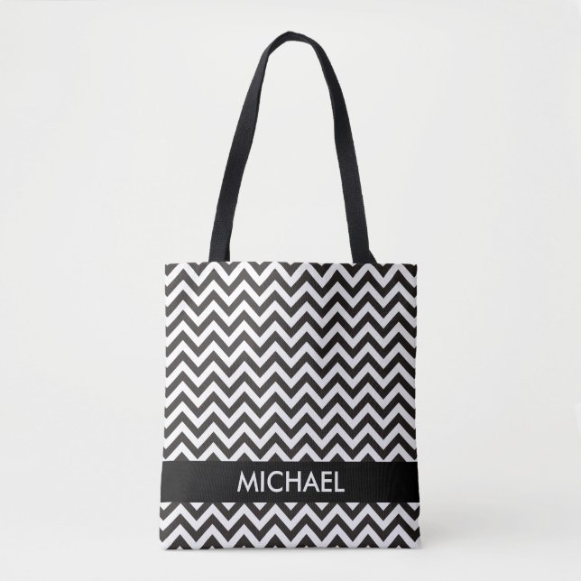 ZIGZAG pattern - black + your background & ideas Tote Bag (Front)