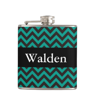 ZIGZAG pattern - black + your background & name Hip Flask