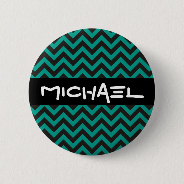 ZIGZAG pattern - black + your background & text 2 Inch Round Button (Front)