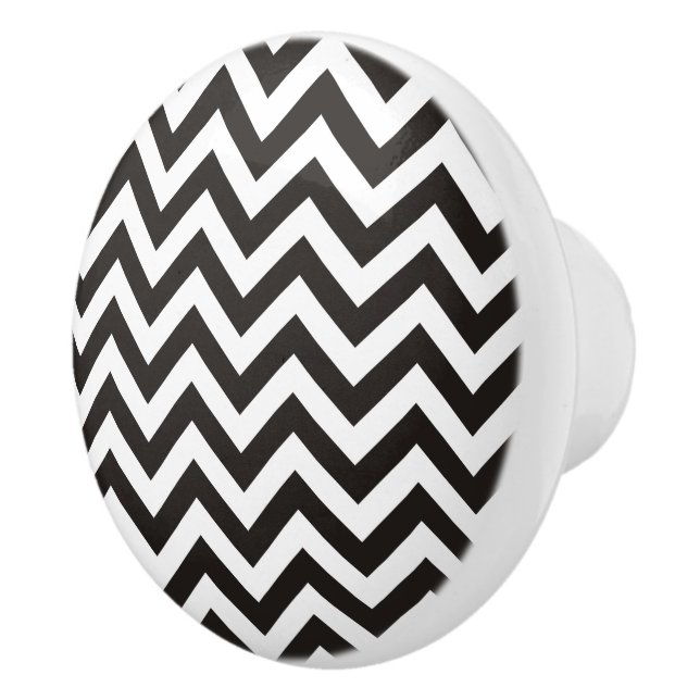 ZIGZAG pattern - black + your background & text Ceramic Knob (Right)
