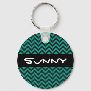 ZIGZAG pattern - black + your background & text Keychain