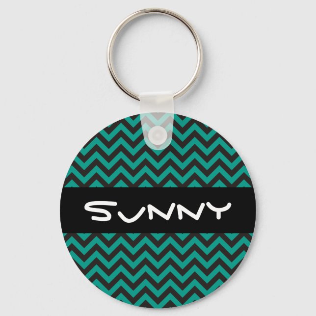 ZIGZAG pattern - black + your background & text Keychain (Front)