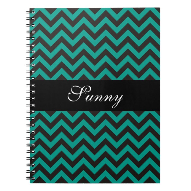 ZIGZAG pattern - black + your background & text Notebook (Front)