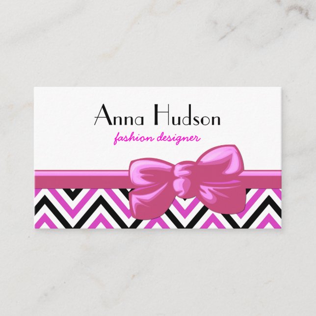 Zigzag Pattern, Chevron Pattern, Pink, Black Business Card (Front)