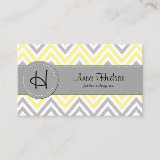 Zigzag Pattern, Chevron Pattern, Yellow, Grey Business Card (Front)