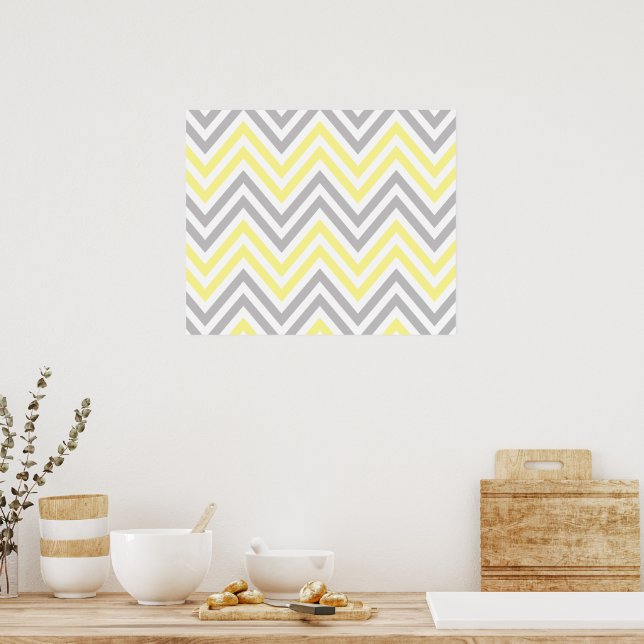 Zigzag Pattern, Chevron Pattern, Yellow, Grey Poster (Kitchen)