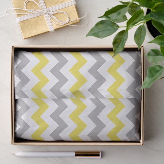 Zigzag Pattern, Chevron Pattern, Yellow, Grey Tissue Paper (Gift)