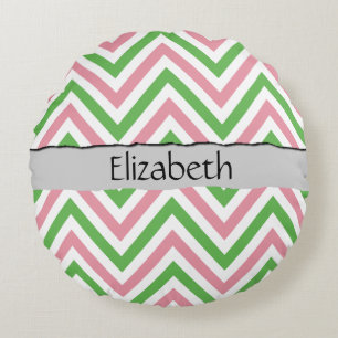 Zigzag Pattern, Chevron Pattern, Your Name Round Pillow