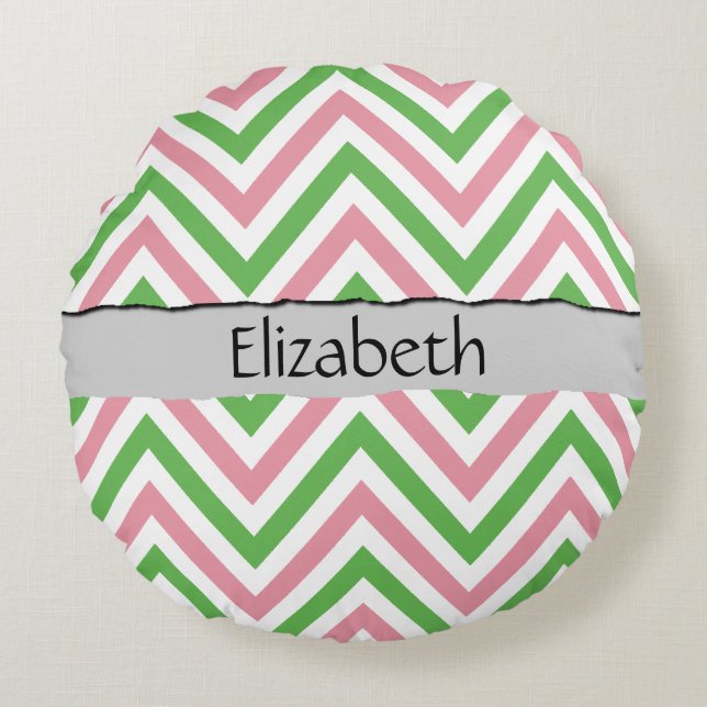 Zigzag Pattern, Chevron Pattern, Your Name Round Pillow (Front)