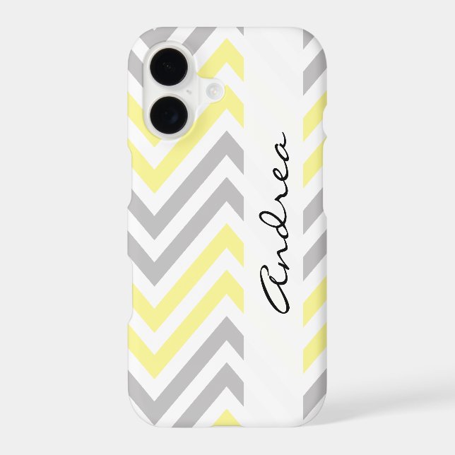 Zigzag Pattern, Chevron, Yellow, Grey, Your Name (Back)