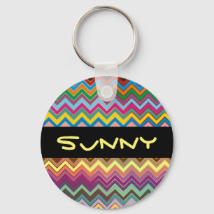 ZIGZAG pattern - coloured + your text Keychain