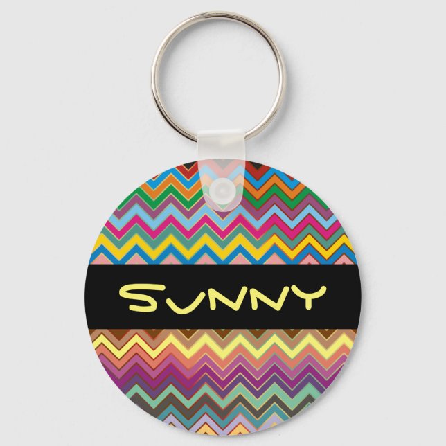 ZIGZAG pattern - coloured + your text Keychain (Front)