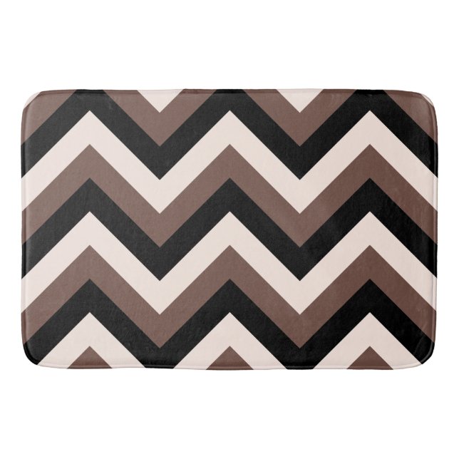 Zigzag Pattern Cream Black Brown Bath Mat (Front)