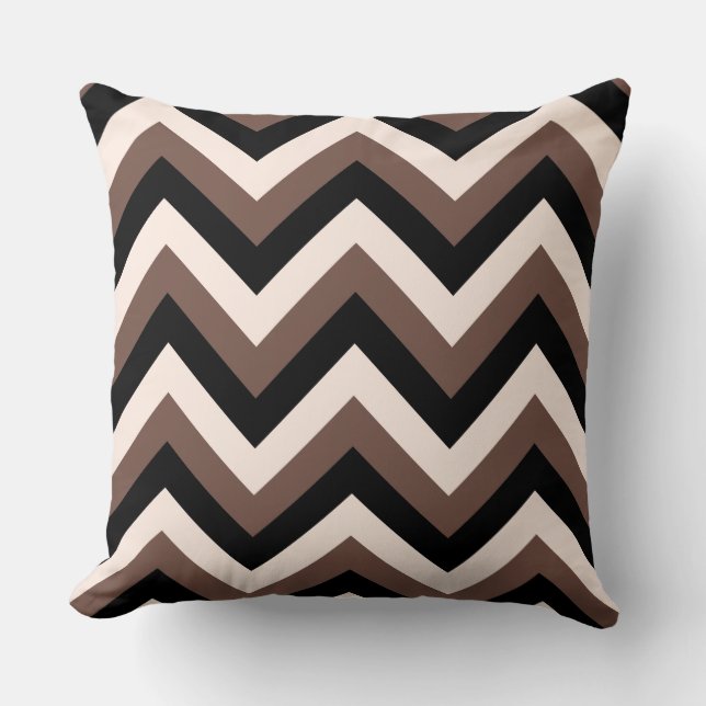 Zigzag Pattern Cream Black Brown Throw Pillow (Front)