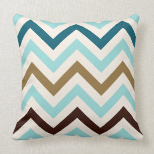 Zigzag Pattern Cream Teals Gold Brown Throw Pillow