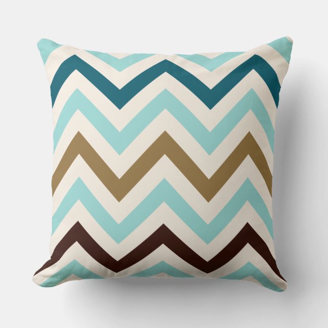Zigzag Pattern Cream Teals Gold Brown Throw Pillow (Front)