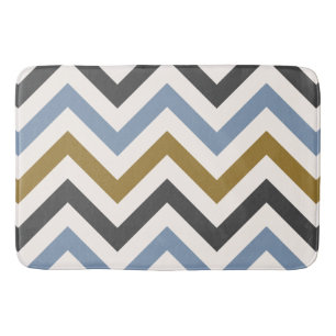 Zigzag Pattern Gold Grey & Blue on Cream Bath Mat
