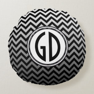 ZIGZAG pattern - grey gradients + your backgr. Round Pillow