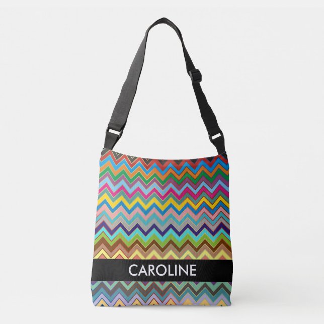 ZIGZAG pattern - multi coloured + your backgr. Crossbody Bag (Front)