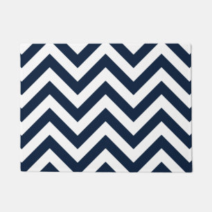 Zigzag Pattern Navy Blue & White Doormat