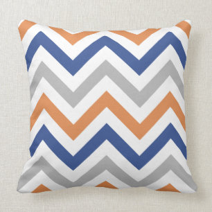 Zigzag Pattern Orange Blue Grey & White Throw Pillow
