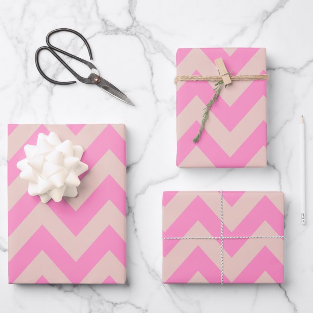 Zigzag Pattern Peach And Pink Chevron Wrapping Paper Sheet (Front)