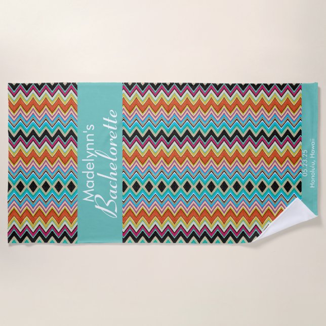 Zigzag Pattern Wedding Party Favour Personalized   Beach Towel (Front)
