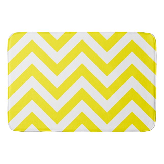 Zigzag Pattern Yellow & White Bath Mat (Front)