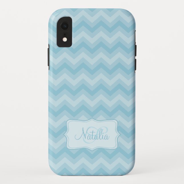 Zigzag patterned blue name initial Case-Mate iPhone case (Back)