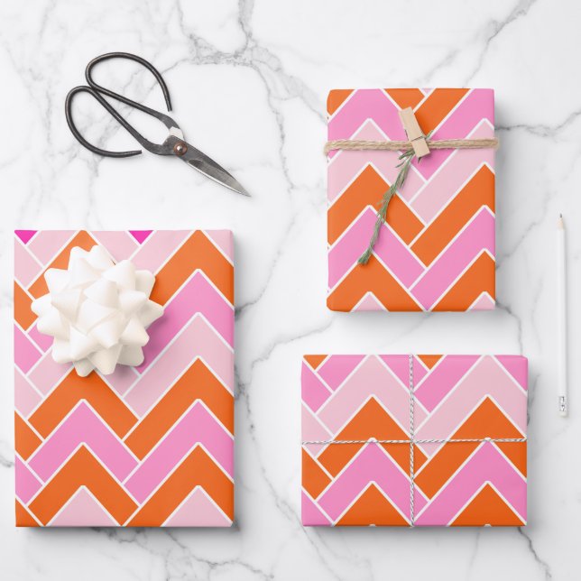 Zigzag Pink And Orange Chevron Wrapping Paper Sheet (Front)